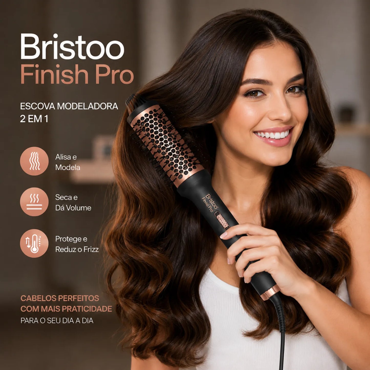 Escova Térmica Modeladora Bristoo Finish Pro 2 em 1 -Volume, Brilho e Menos Frizz