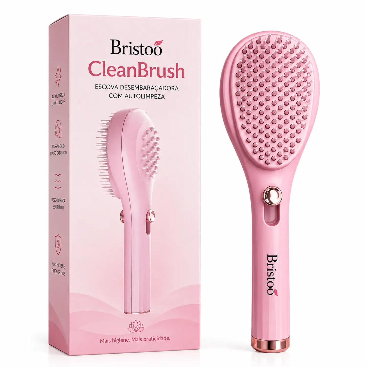 Escova Desembaraçadora Bristoo CleanBrush com Autolimpeza