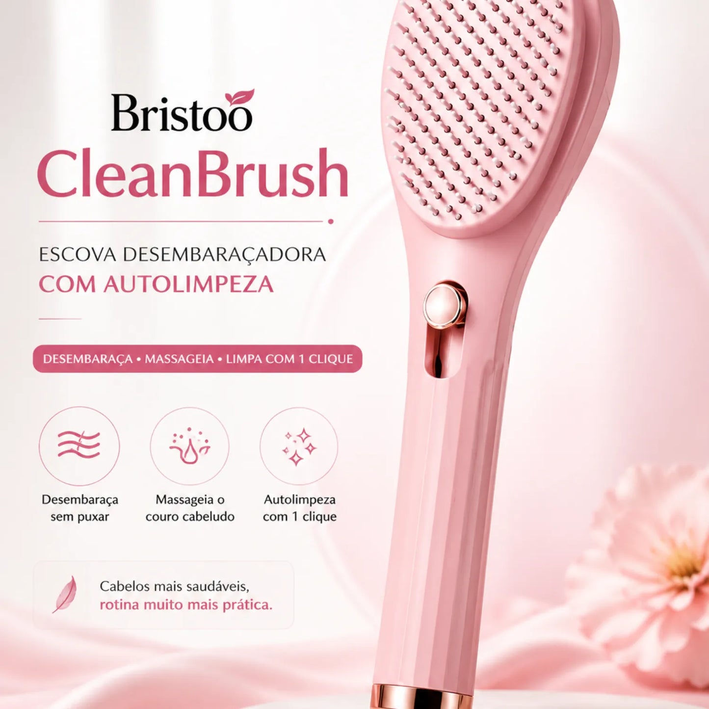 Escova Desembaraçadora Bristoo CleanBrush com Autolimpeza