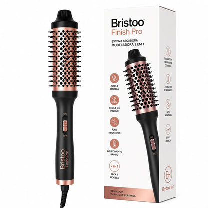 Escova Térmica Modeladora Bristoo Finish Pro 2 em 1 -Volume, Brilho e Menos Frizz