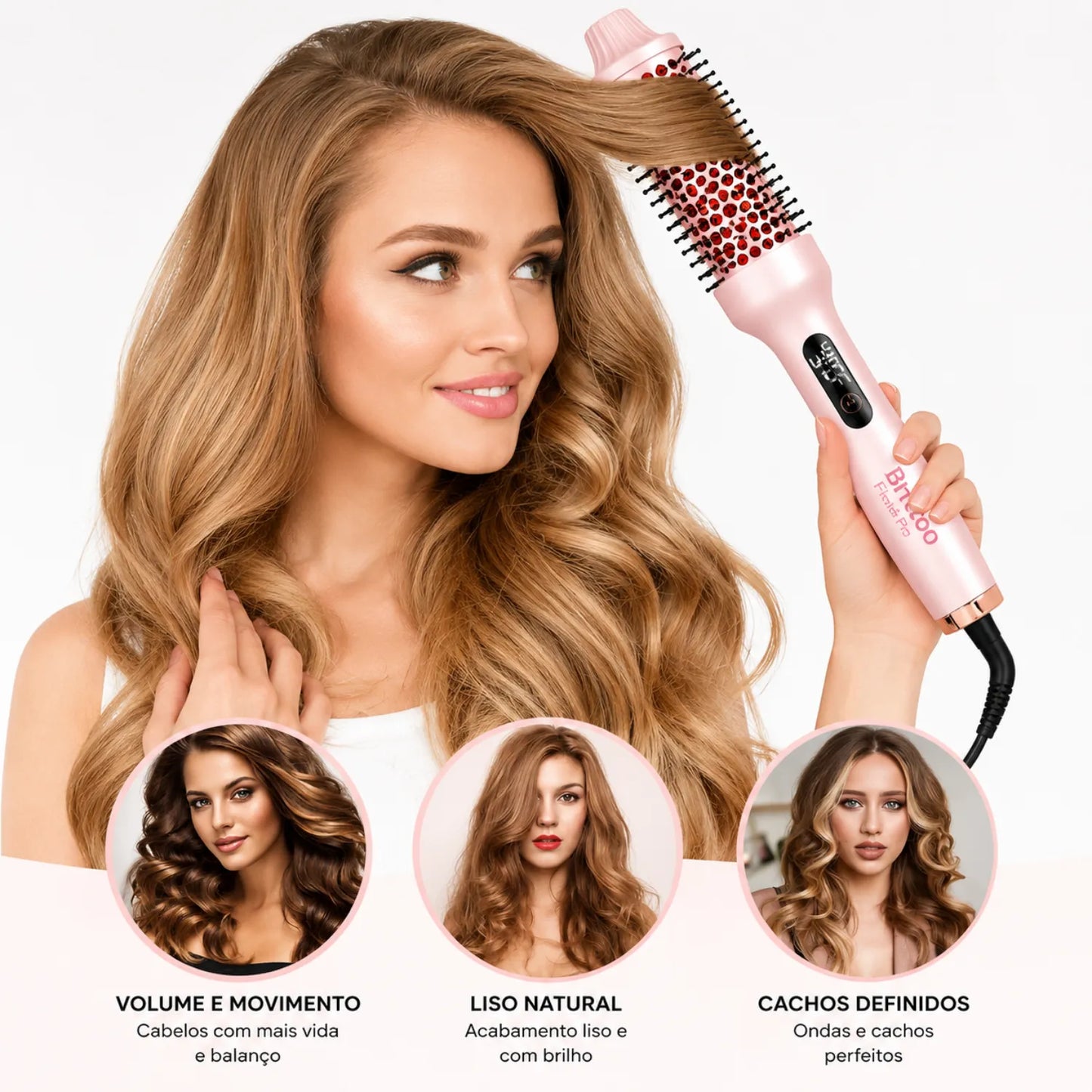 Escova Térmica Modeladora Bristoo Finish Pro 2 em 1 -Volume, Brilho e Menos Frizz