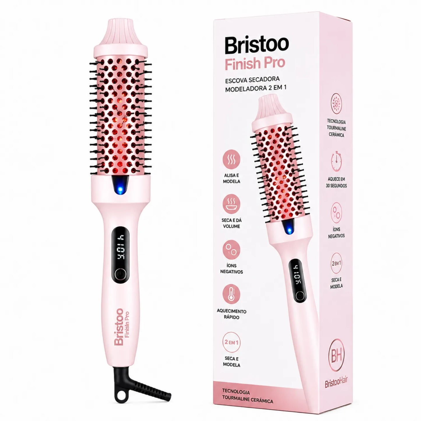 Escova Térmica Modeladora Bristoo Finish Pro 2 em 1 -Volume, Brilho e Menos Frizz
