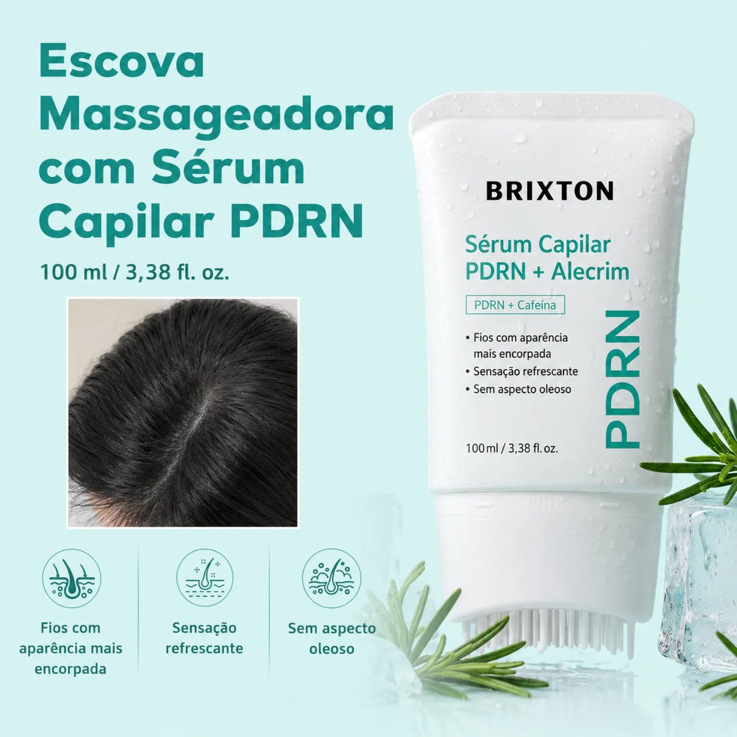 Sérum Capilar PDRN + Alecrim com Aplicador Massageador Brixton 250 ml